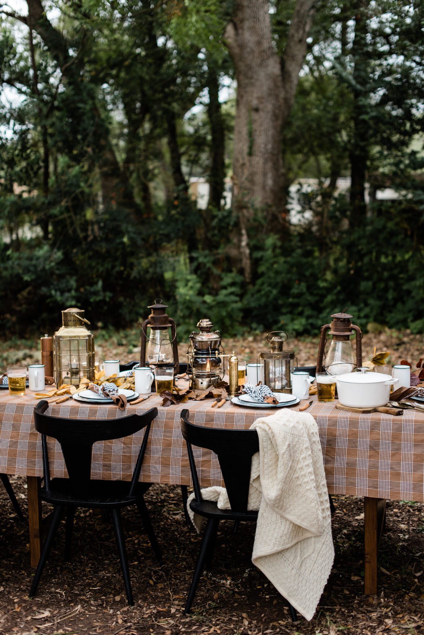 camping inspired Thanksgiving table decor