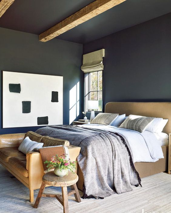 mustard upholstered bedroom design