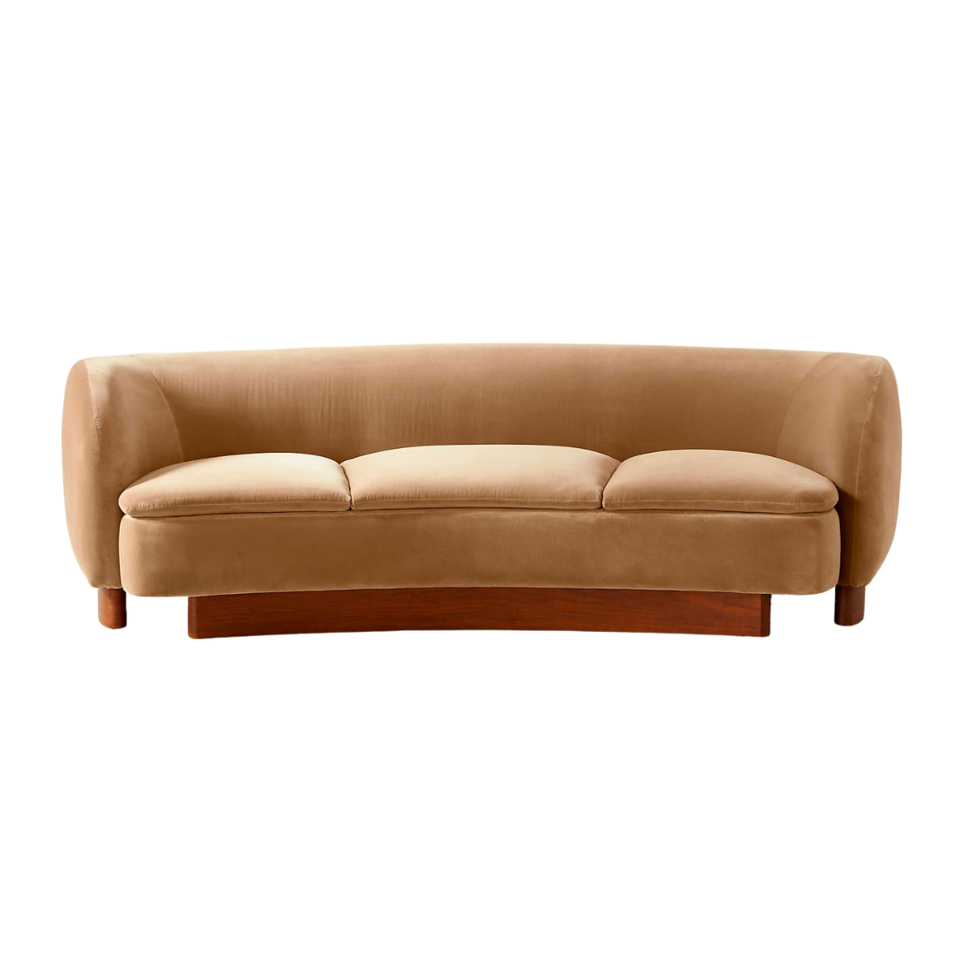 Curved velvet sofa