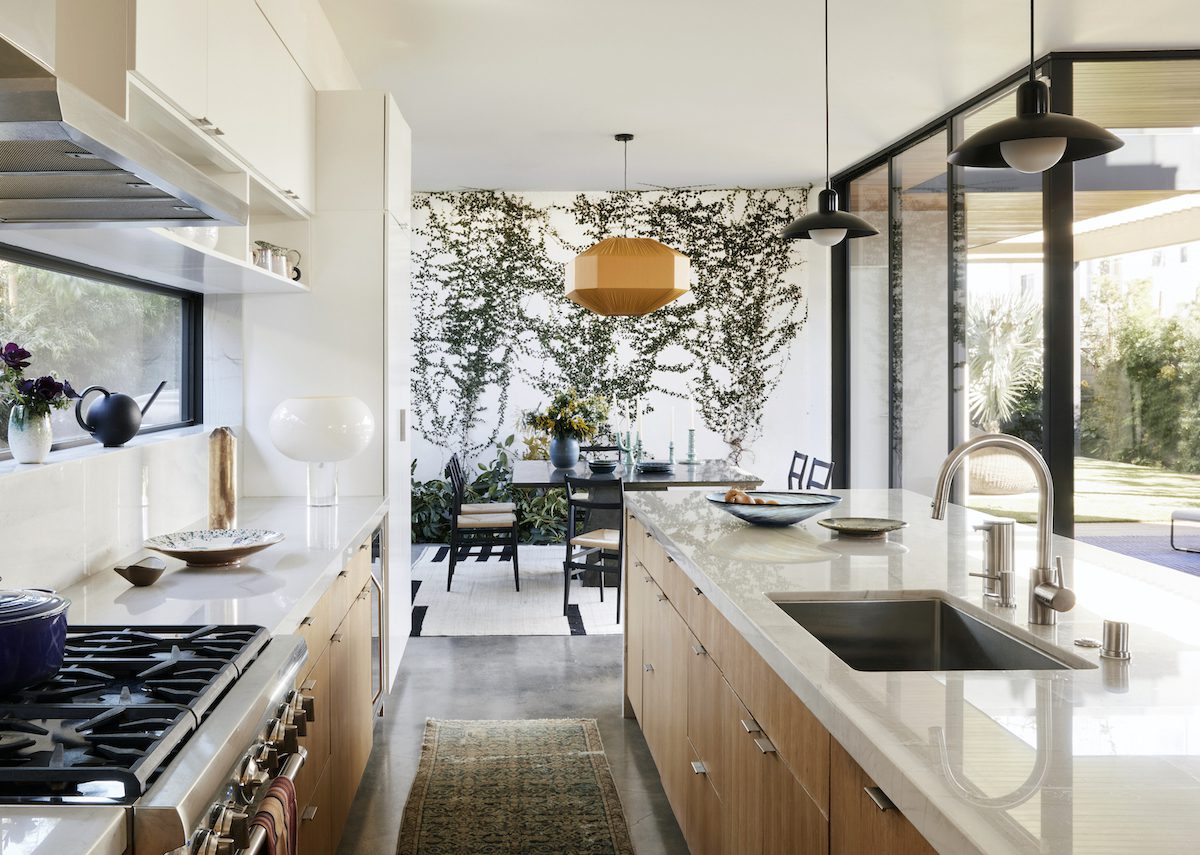 modern art deco kitchen with living wall