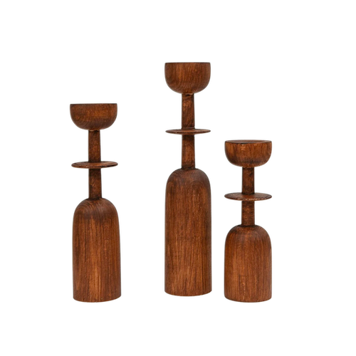walnut sculptural candle holders