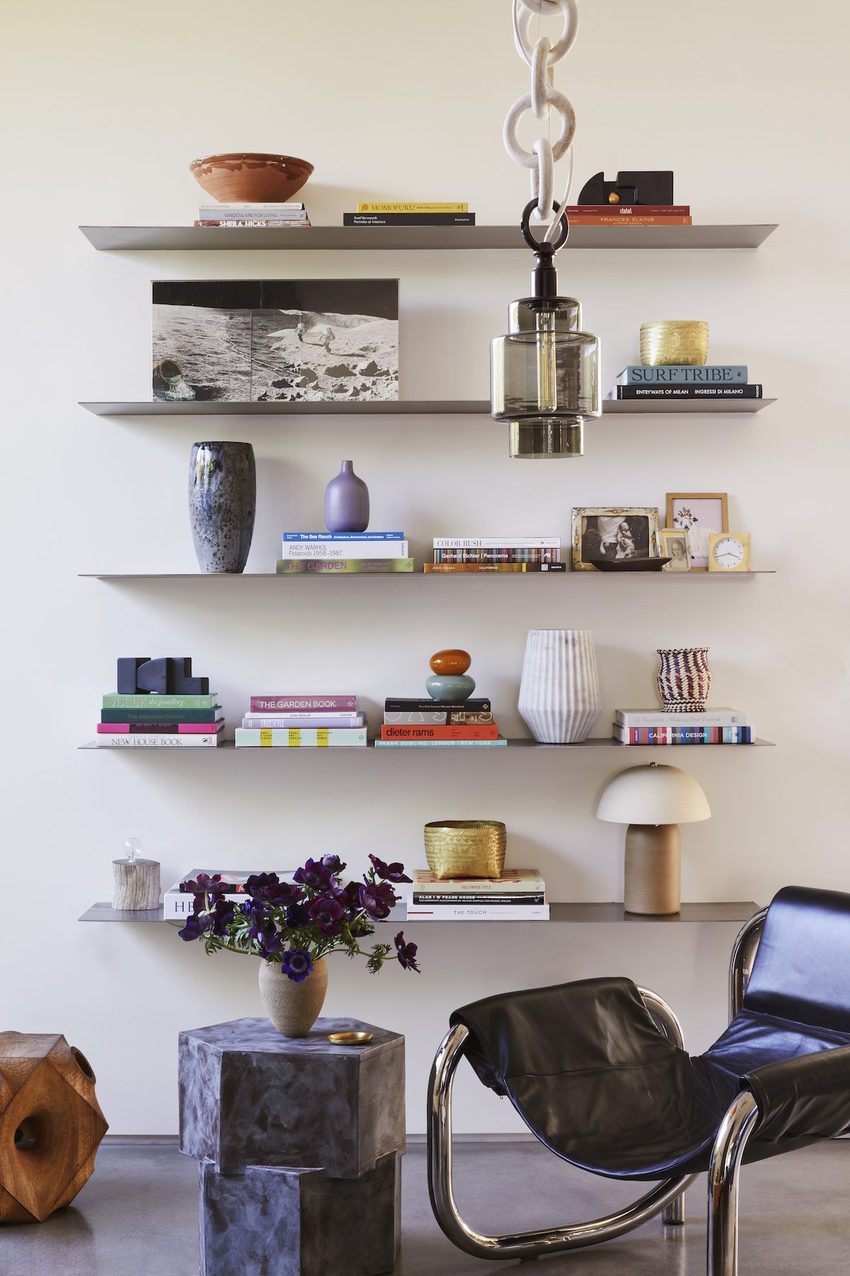 modern floating shelves in art deco home