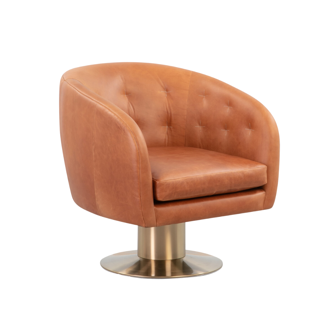 brown leather and brass swivel chair