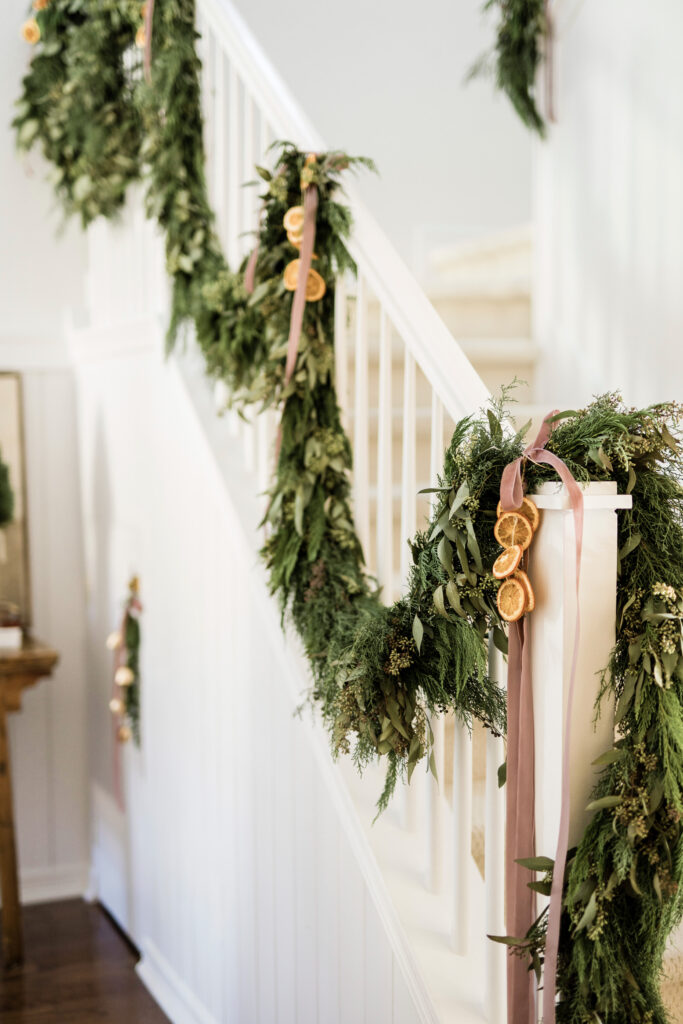 Fresh garland with citrus slices,  holiday home tour