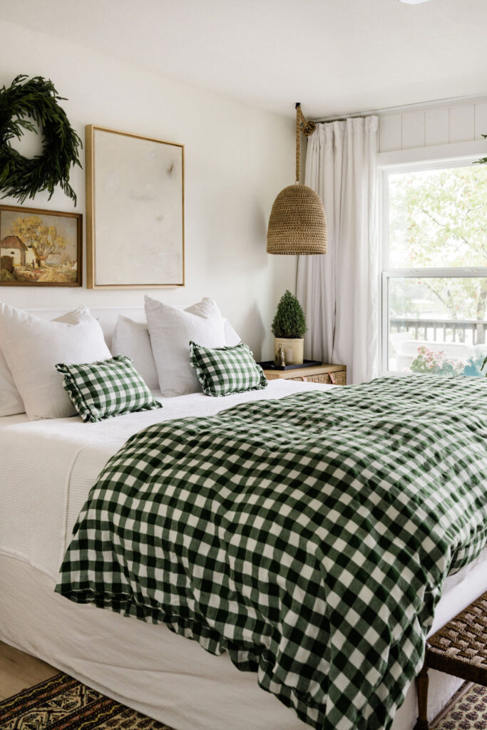 green gingham bedroom duvet holiday decor