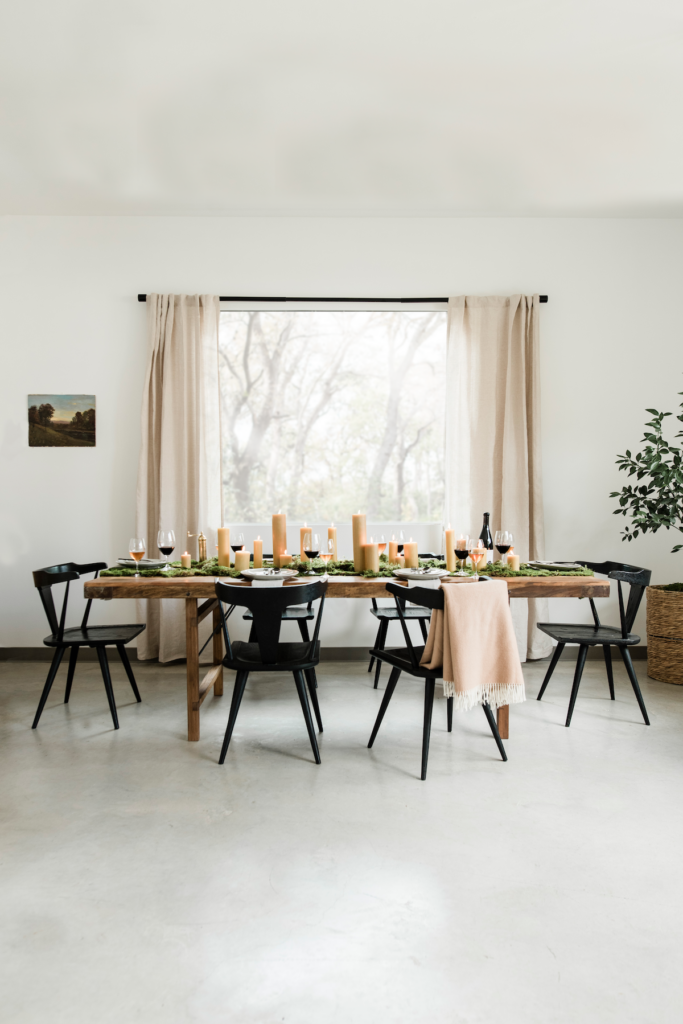 Moss table runner decor for fall dinner party inspiration