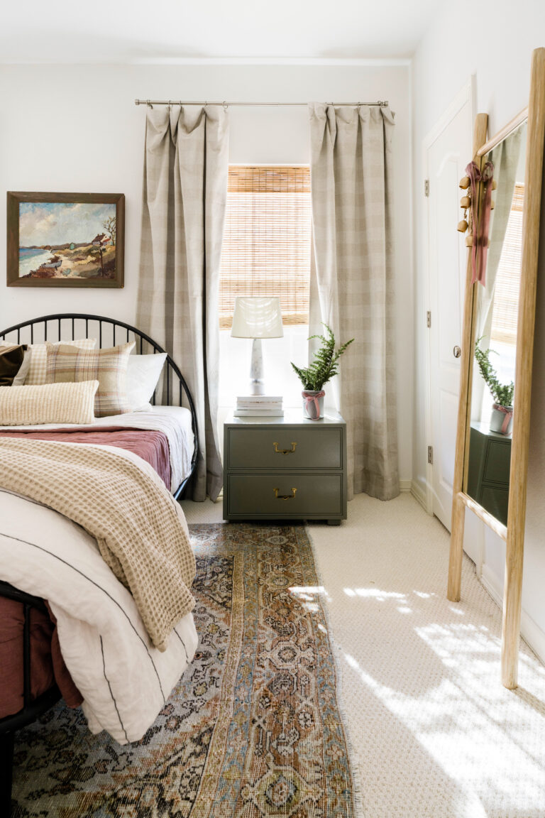 Subtle holiday decor in guest bedroom, holiday home tour