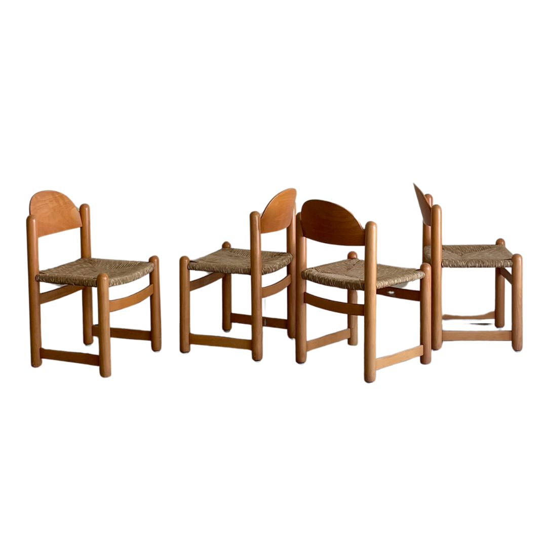 Vintage Hank Lowenstein Padova Oak & Rush Dining Chairs Italy