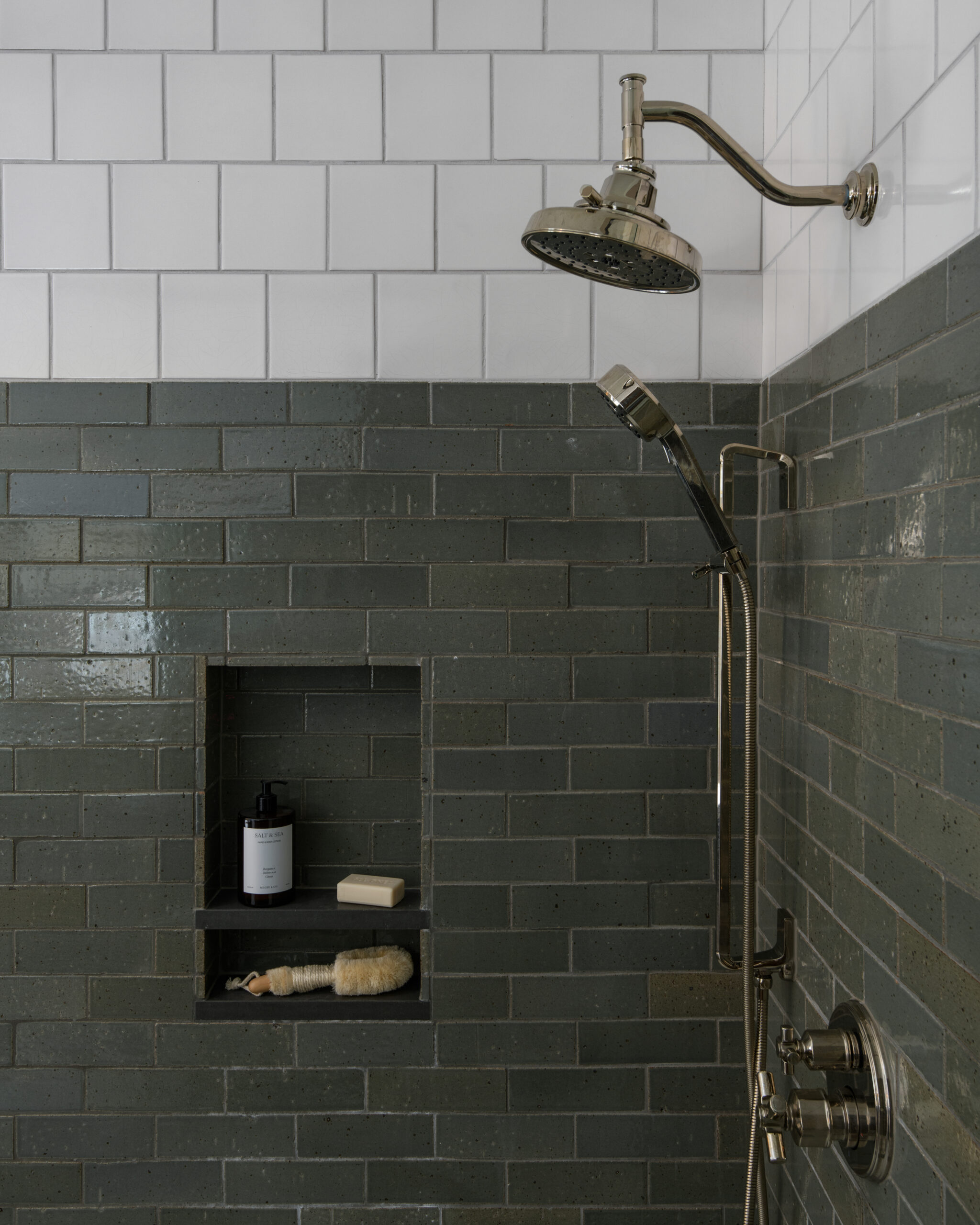 Walk in Green Tiling and Subway Tiles