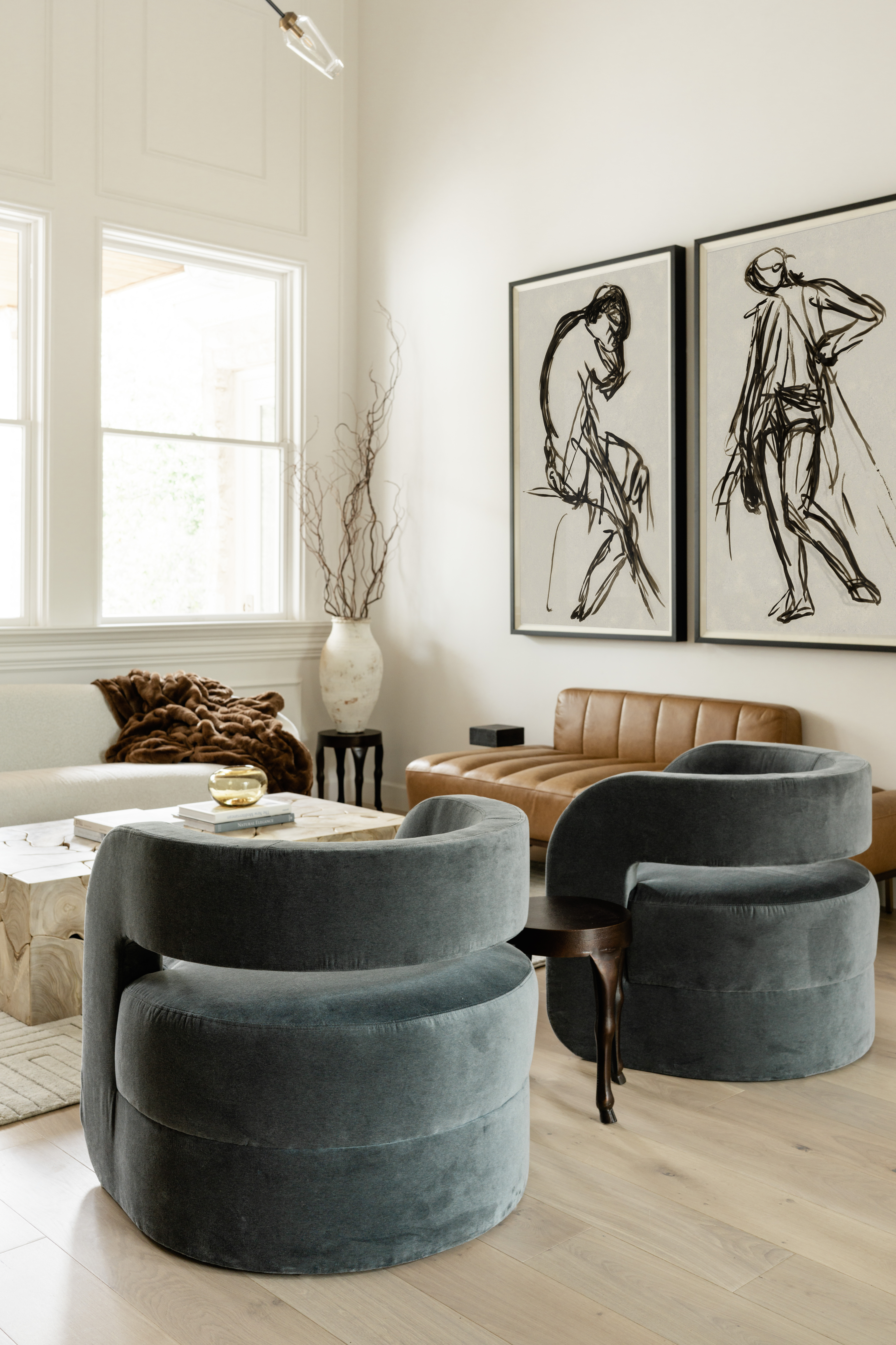Velvet Chair Seating with Statement Art Pieces