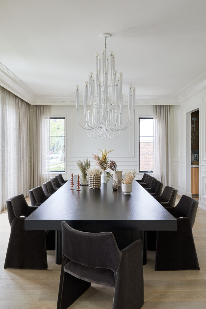 Dining Room with White Chandelier