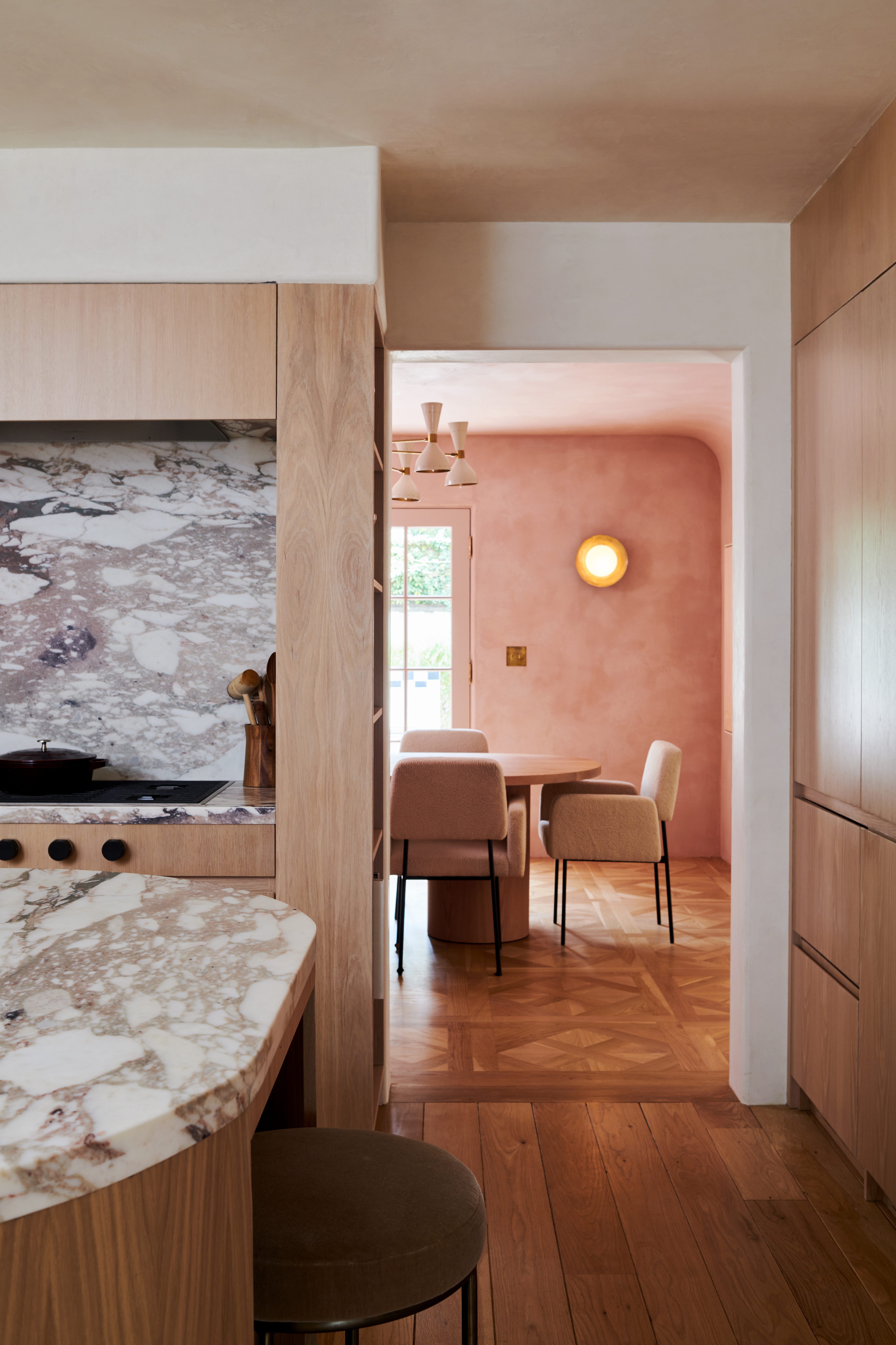 Textured Pink Walled Dining Area