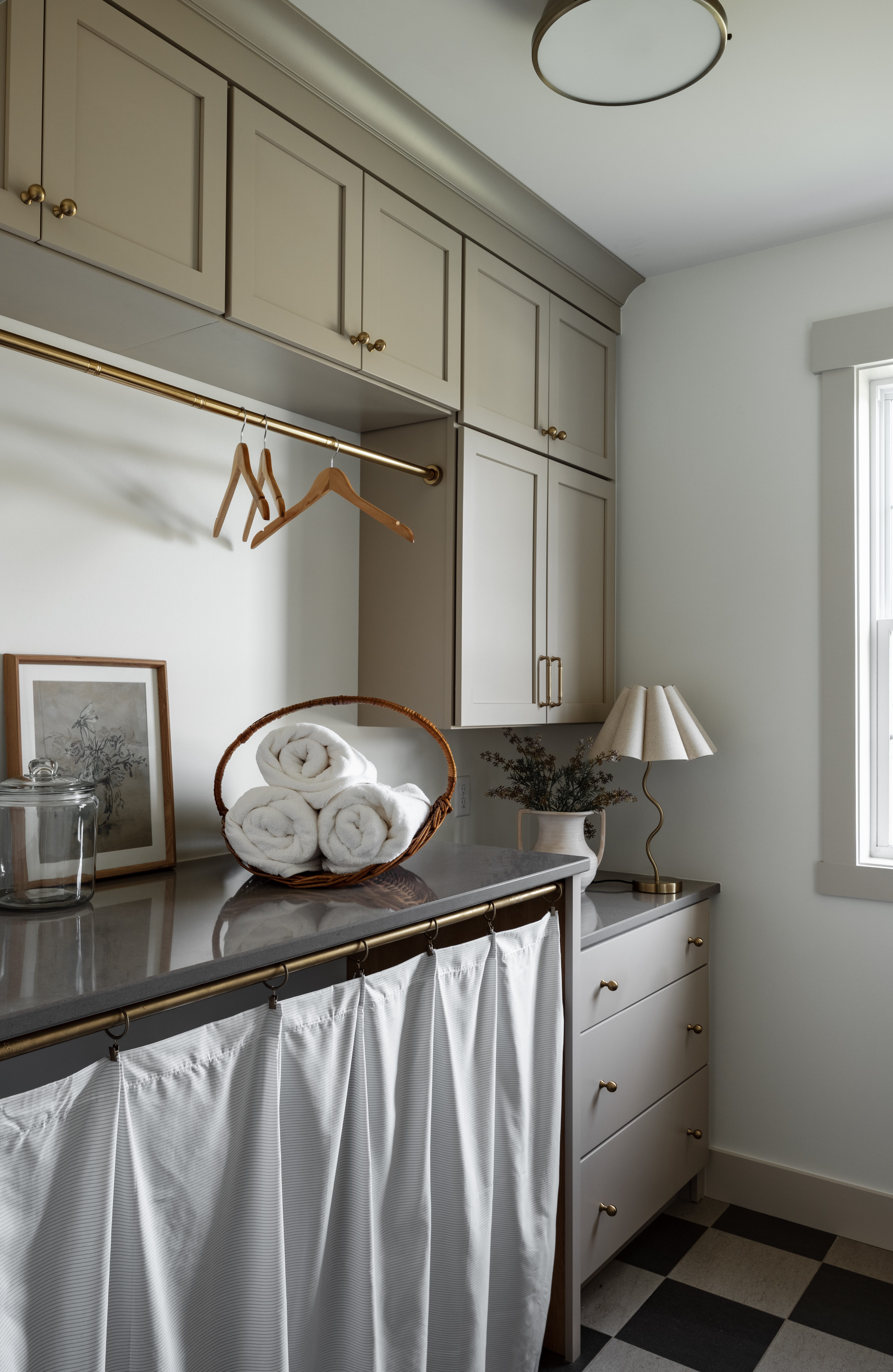 Mudroom Curtain Checkered Flooring