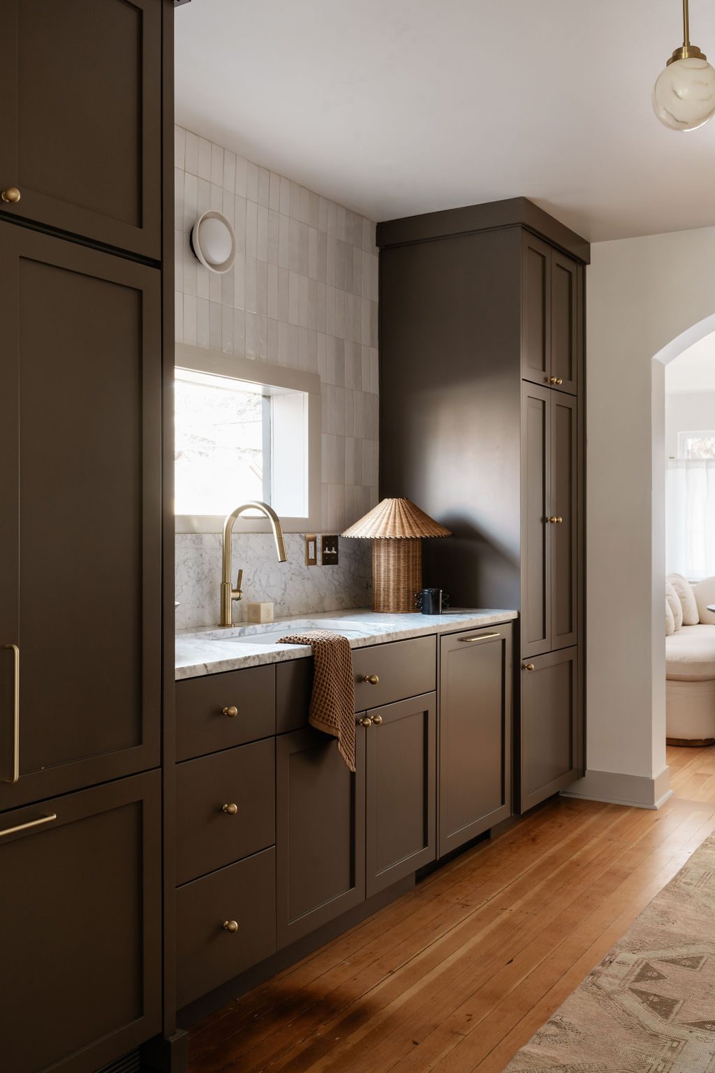 Dark Oak Cabinets with Marble Counter