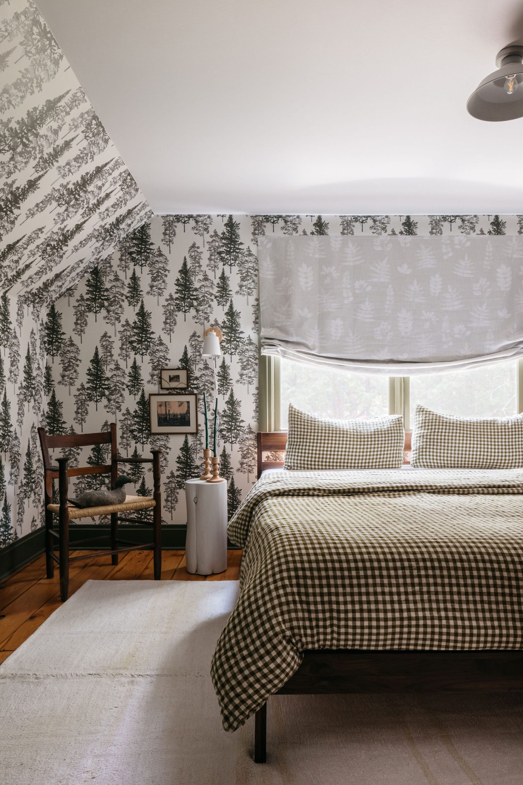 Pine Wallpapered Bedroom