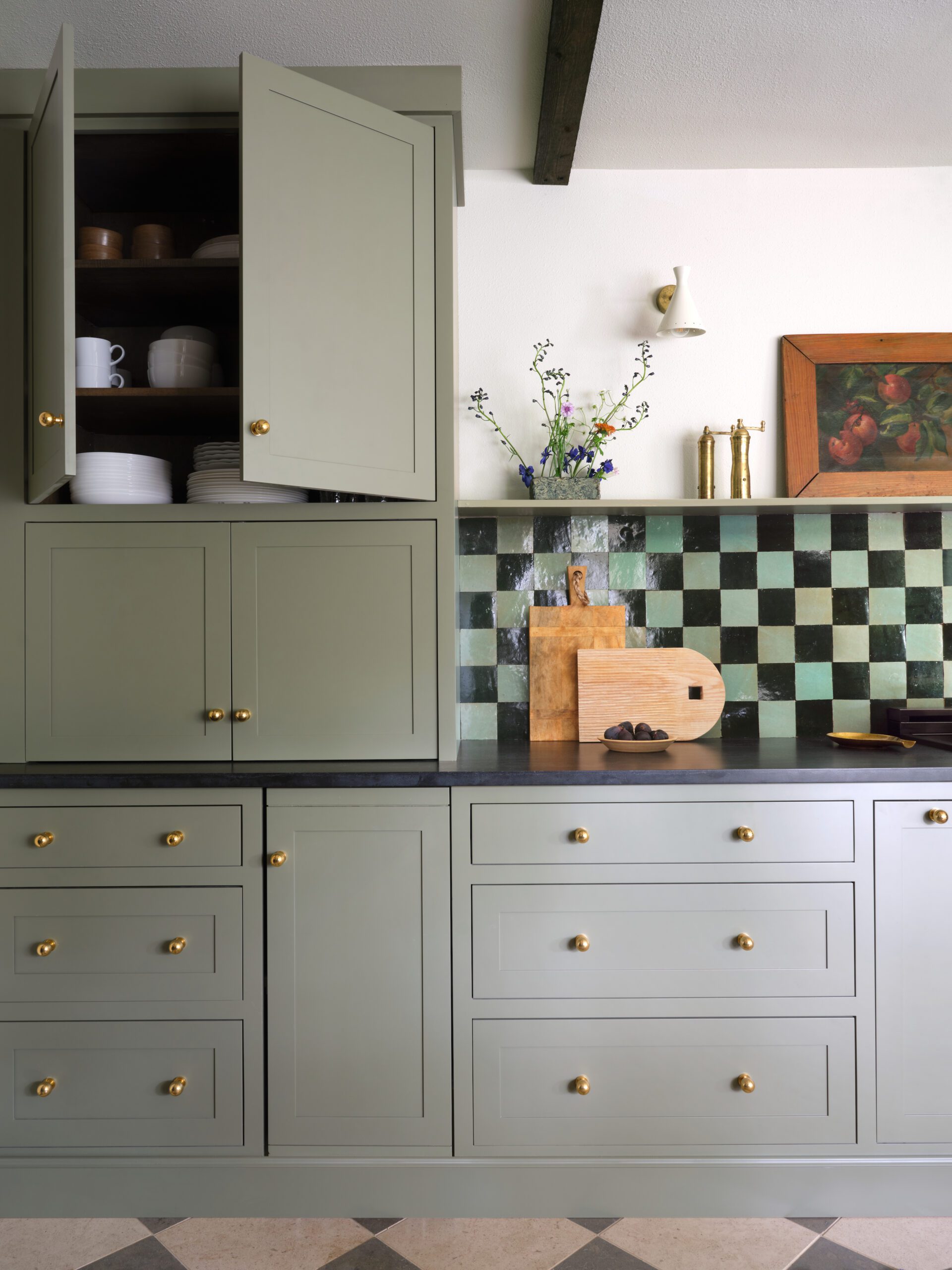 Checkerboard tile from Riad tile kitchen backsplash