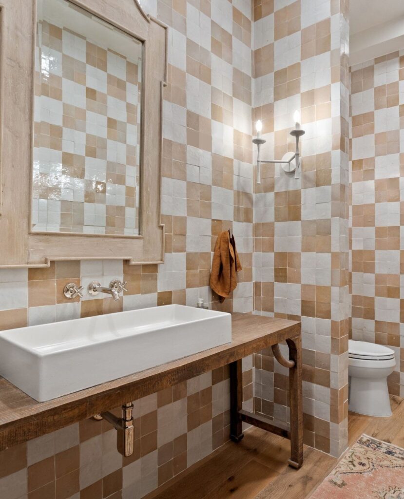 Checkerboard tile bathroom walls