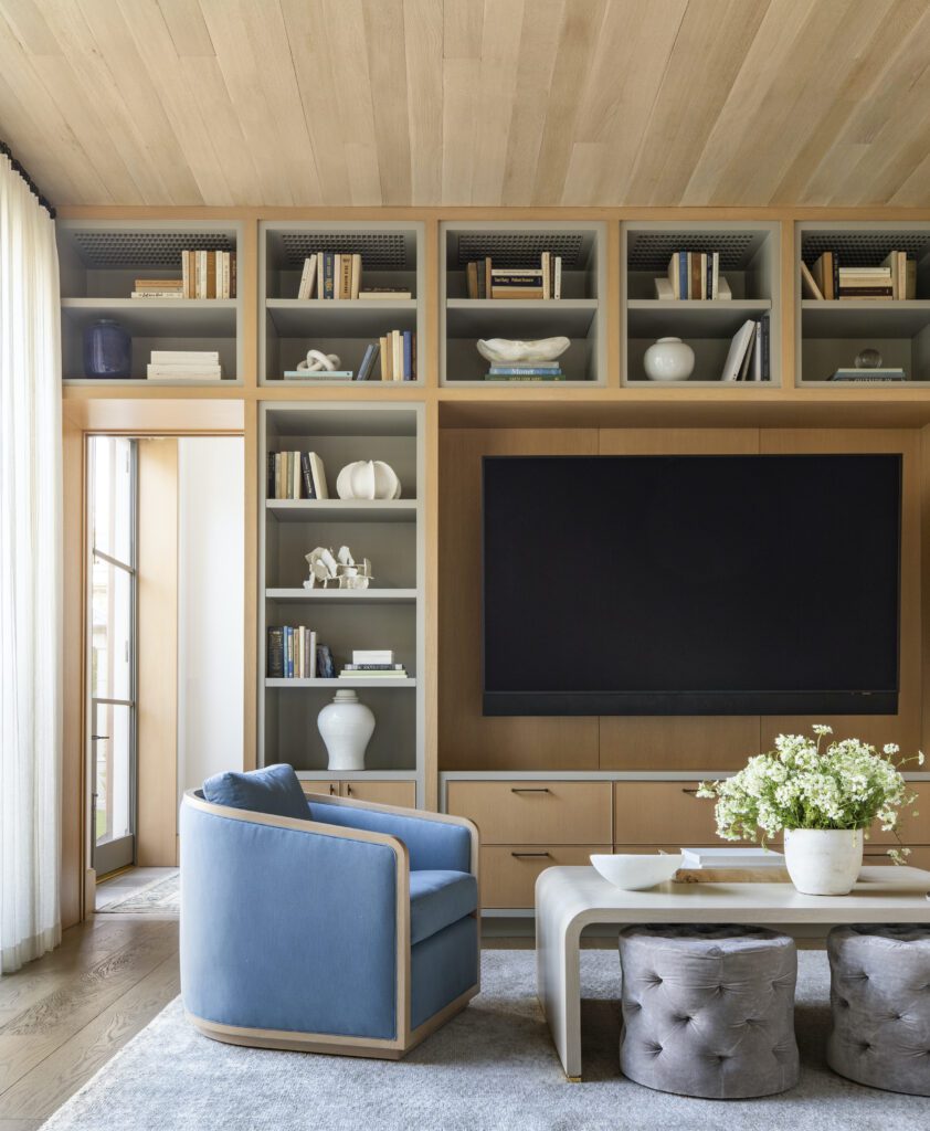 Custom white oak built-ins featured in a living room by Marie Flanigan Interiors