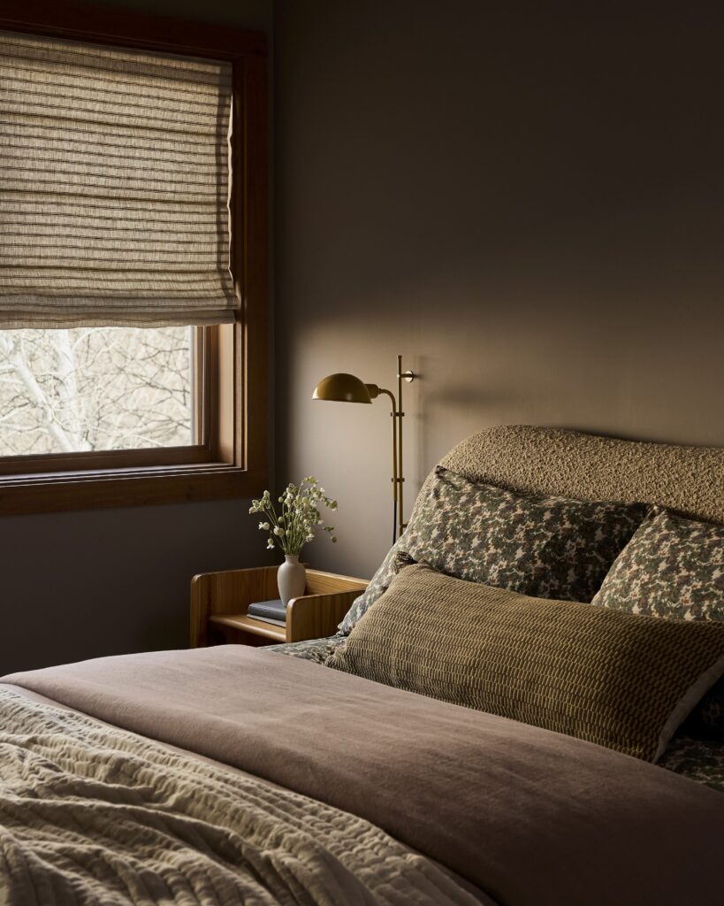 Brown wall paint in a fall design inspired bedroom