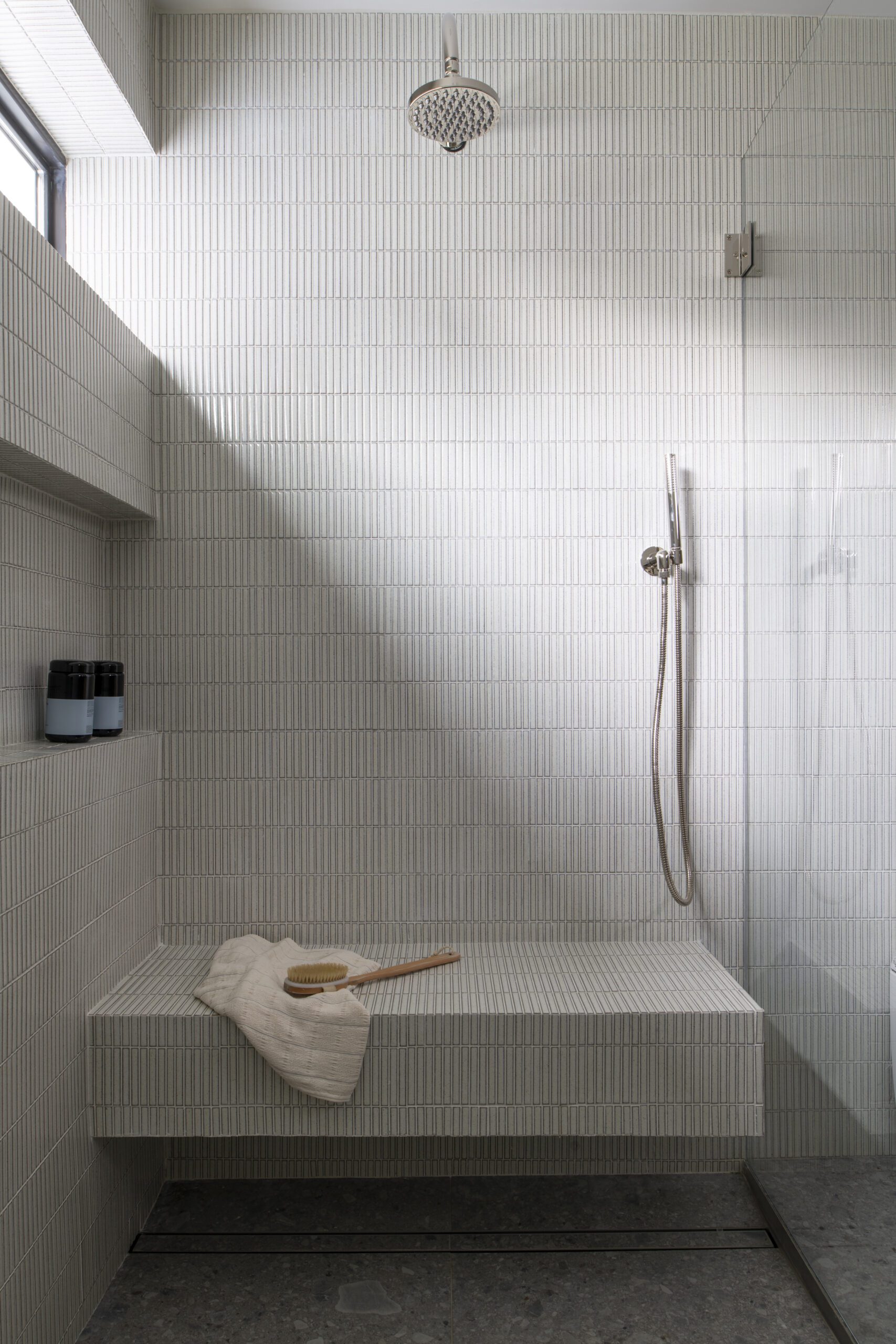 Built-In Shower bench with dry brush