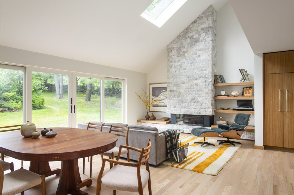 Slanted Roof Living Room with Fireplace