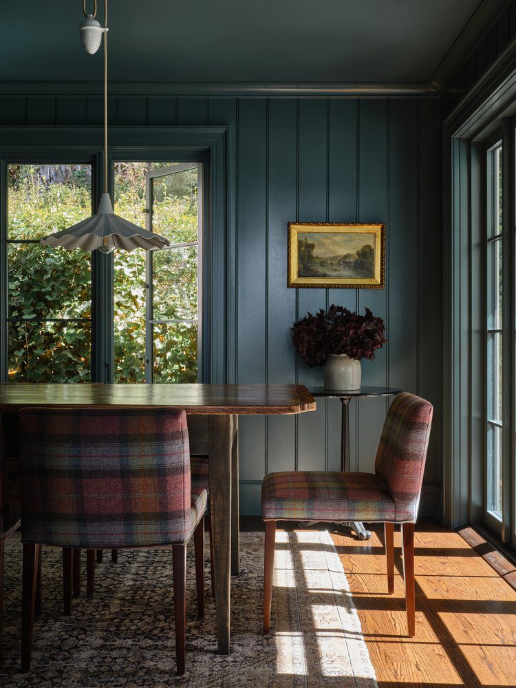 Farrow & Ball Hauge Blue paint color in the dining room