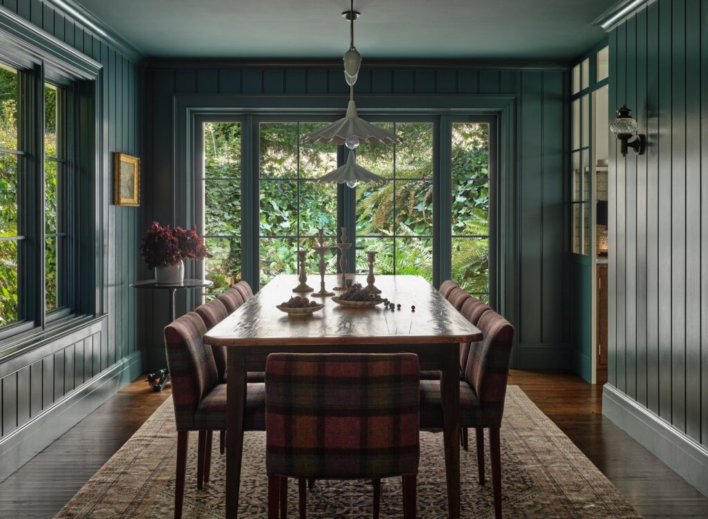 Farrow & Ball Hauge Blue paint color in the dining room