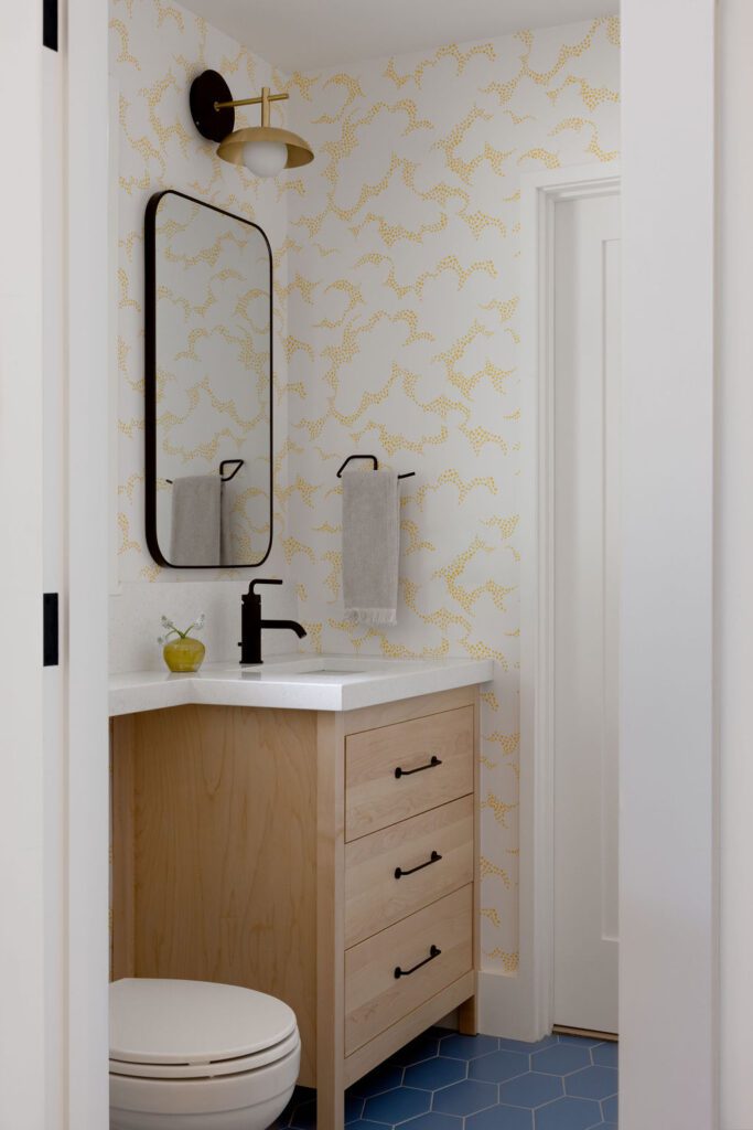 Yellow Wallpaper with Black Rectangle Mirror