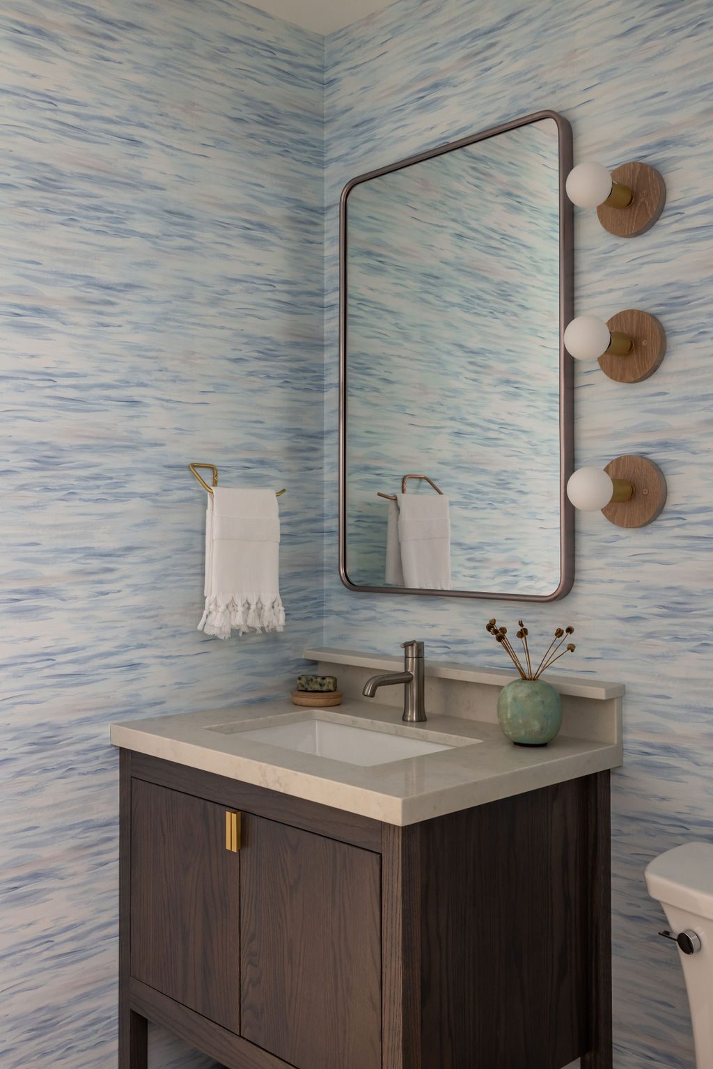 Blue Wallpapered Vanity