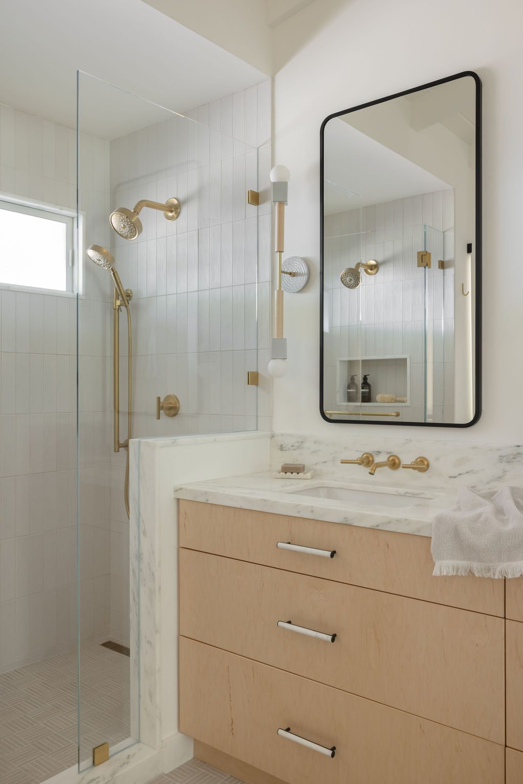 Wooden Vanity and Shower