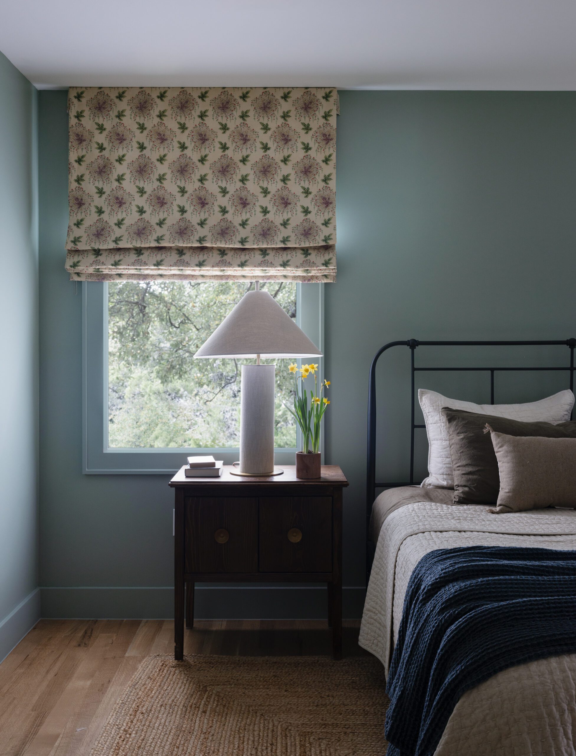 Blue Bedroom Curtained Window