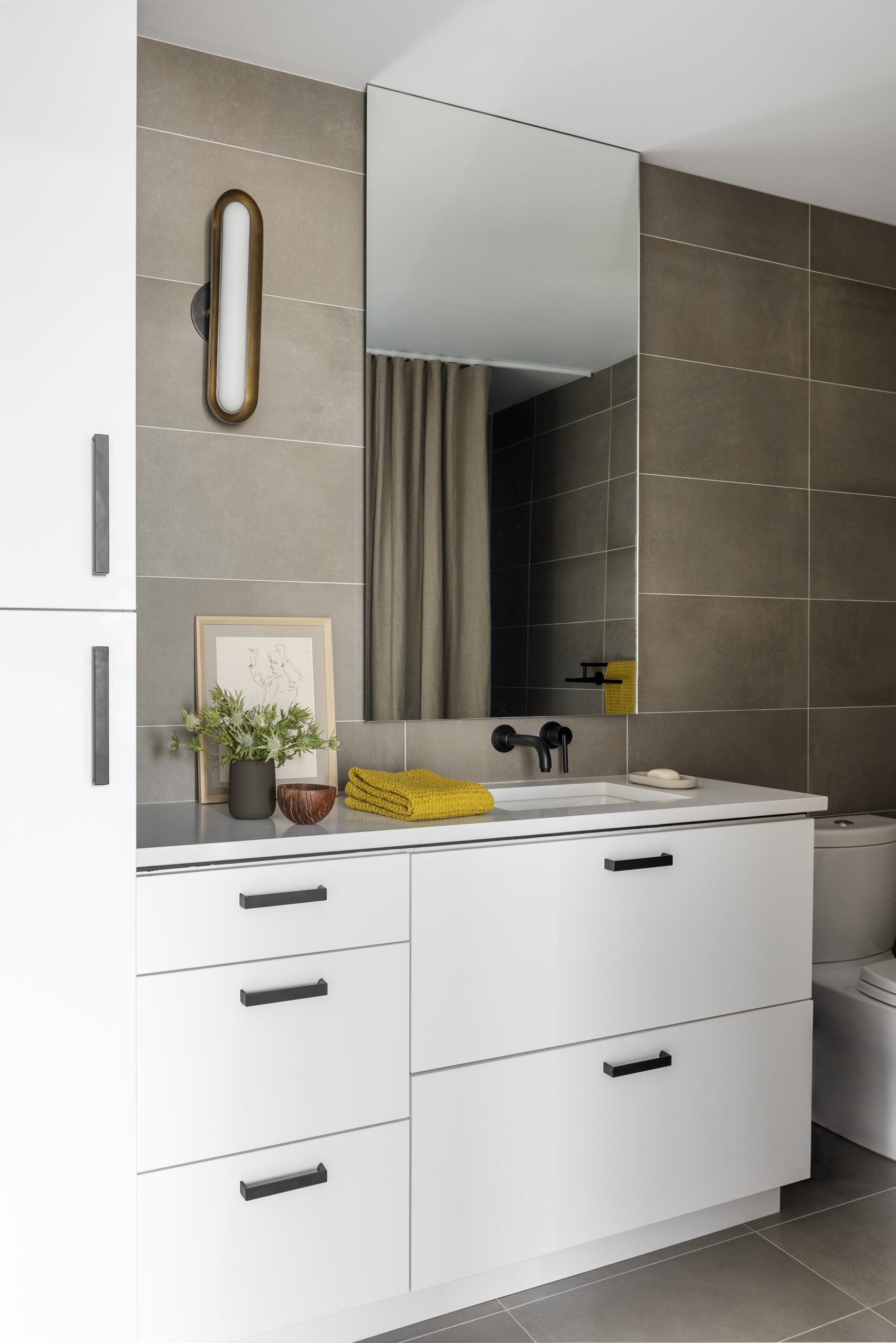 Bathroom Vanity with Grey Backsplash