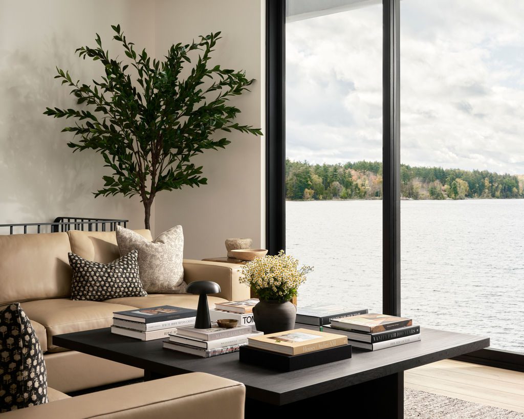 Living Room Gathering Area with Black Coffee Table