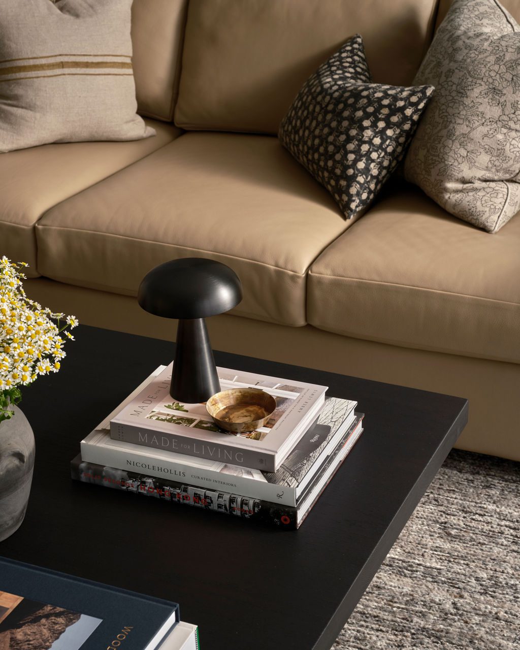 Coffee Table with Black Mushroom Lamp