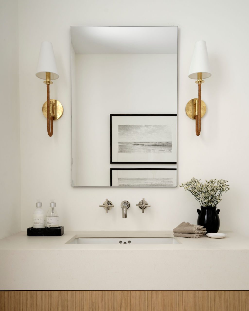 Guest Bathroom Golden Sconces