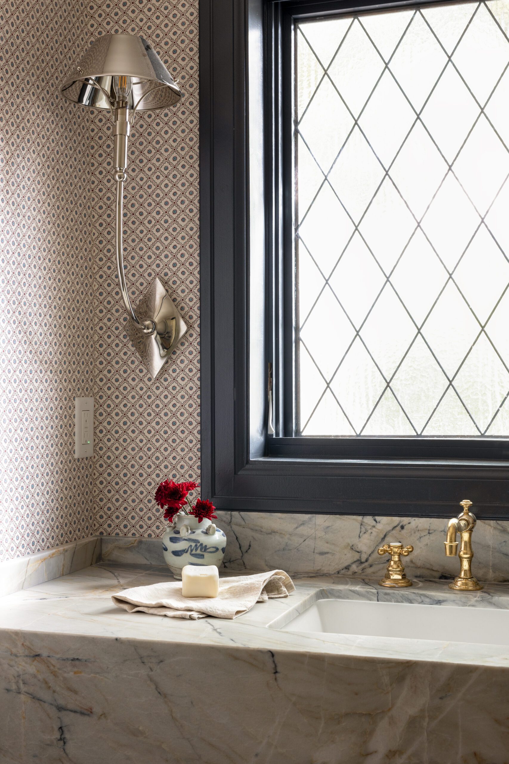 Bathroom Marble Vanity with Overlooking Window