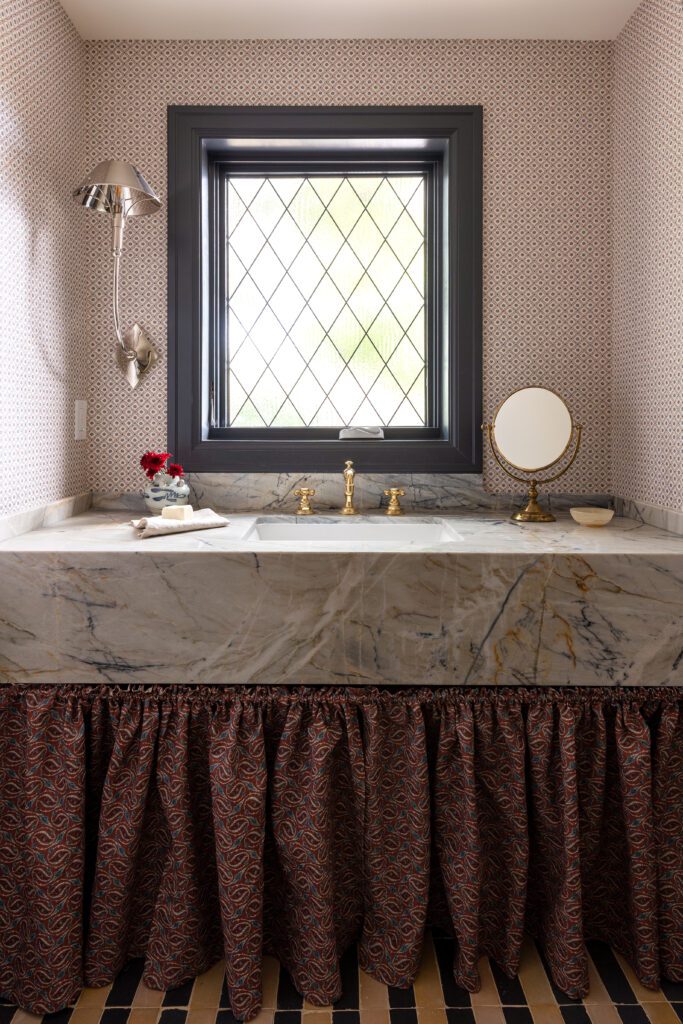 Bathroom Vanity with Curtained Storage