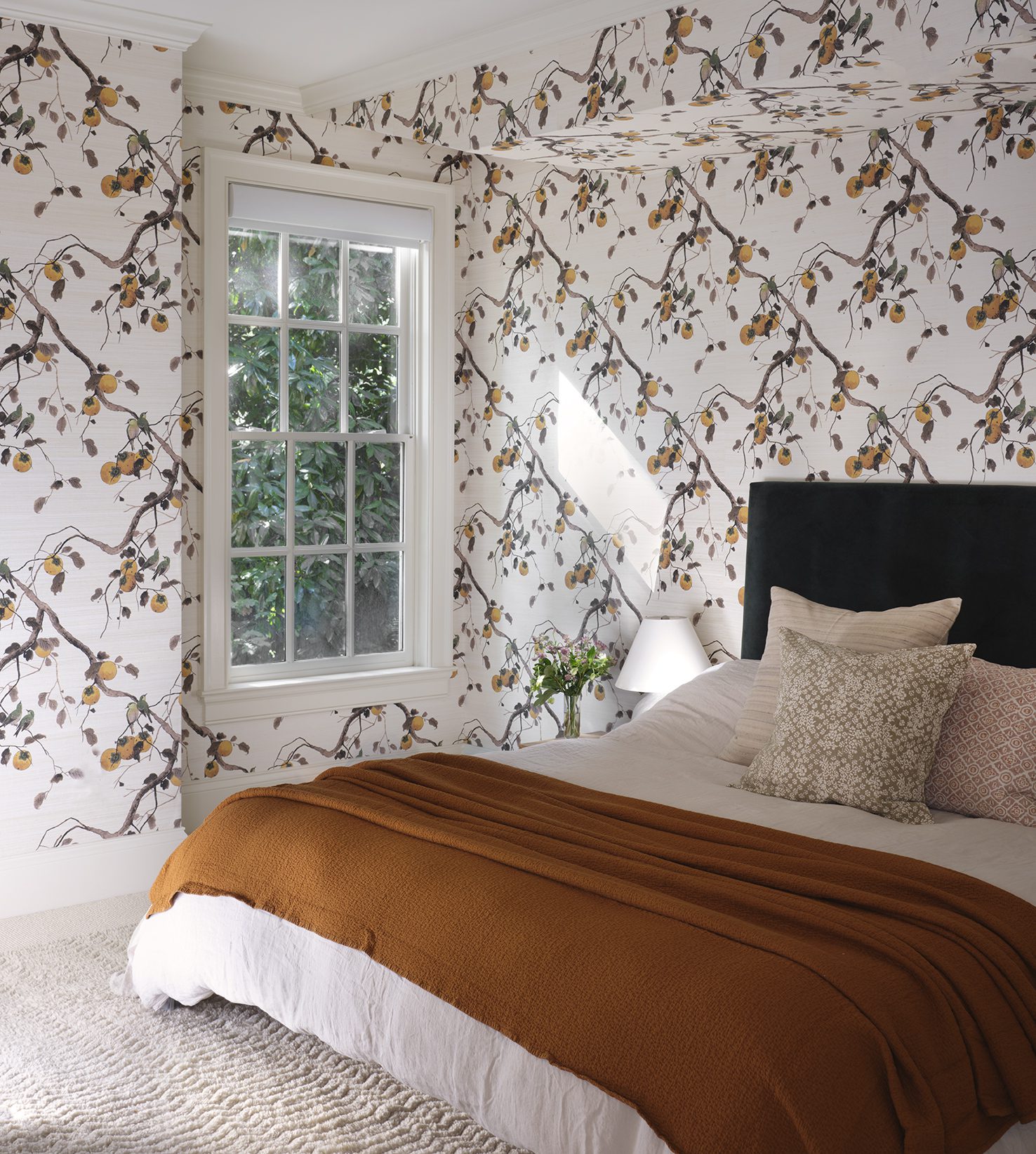 Wallpapered Guest Room