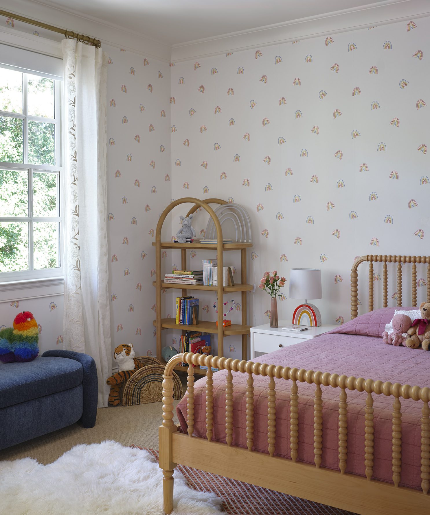 Rainbow Wallpaper Bead Bed Frame Youth Room