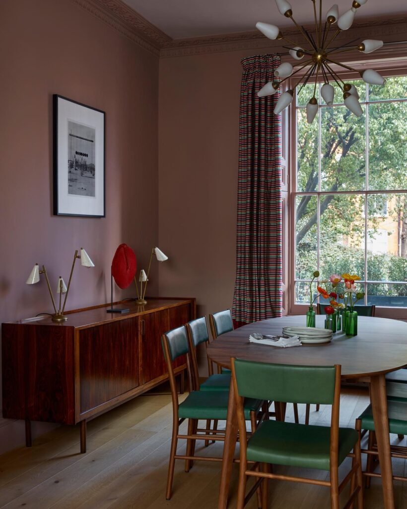 Rouge II by Paint & Paper Library, mauve dining room walls