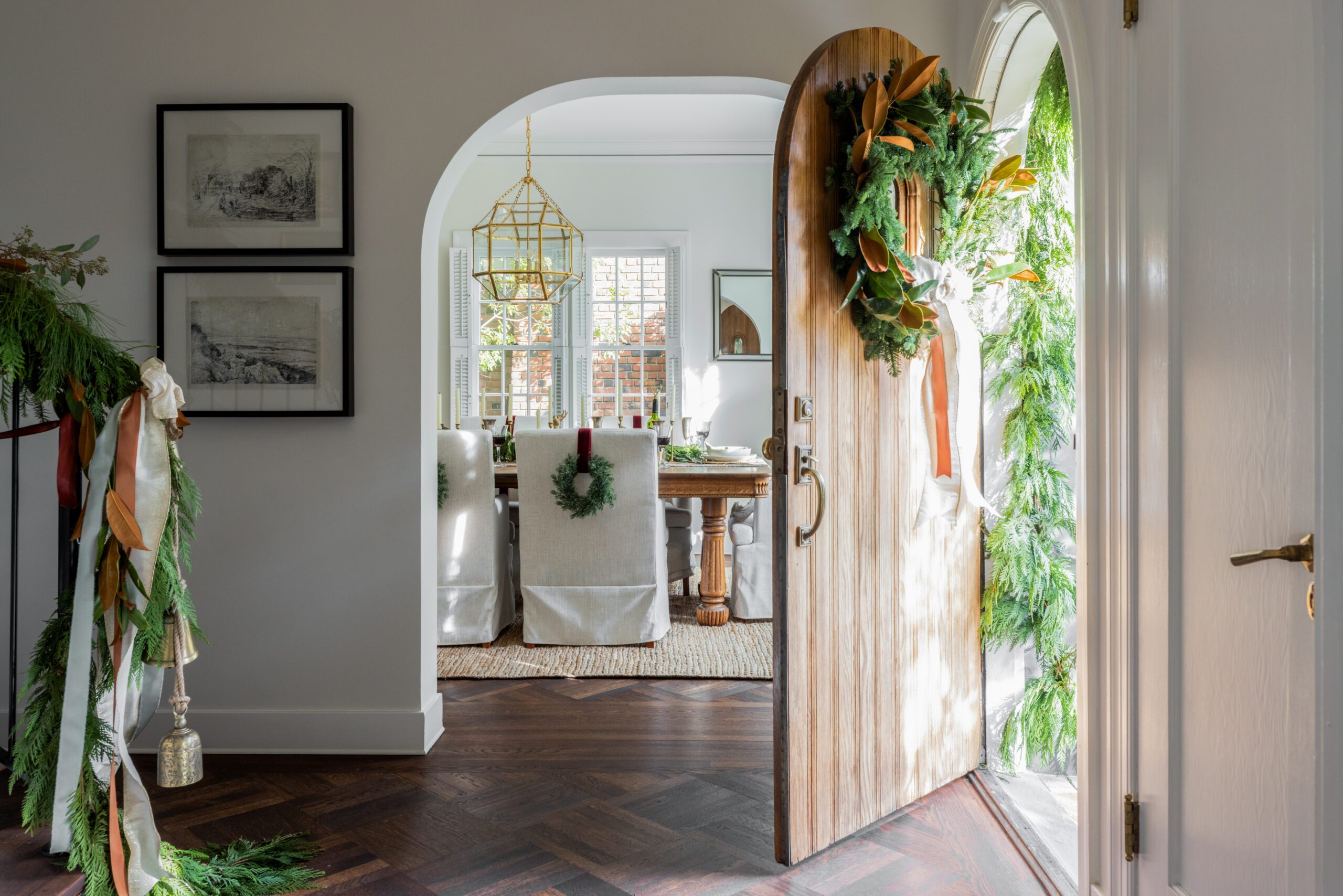 Front Door with Wreath and Garland