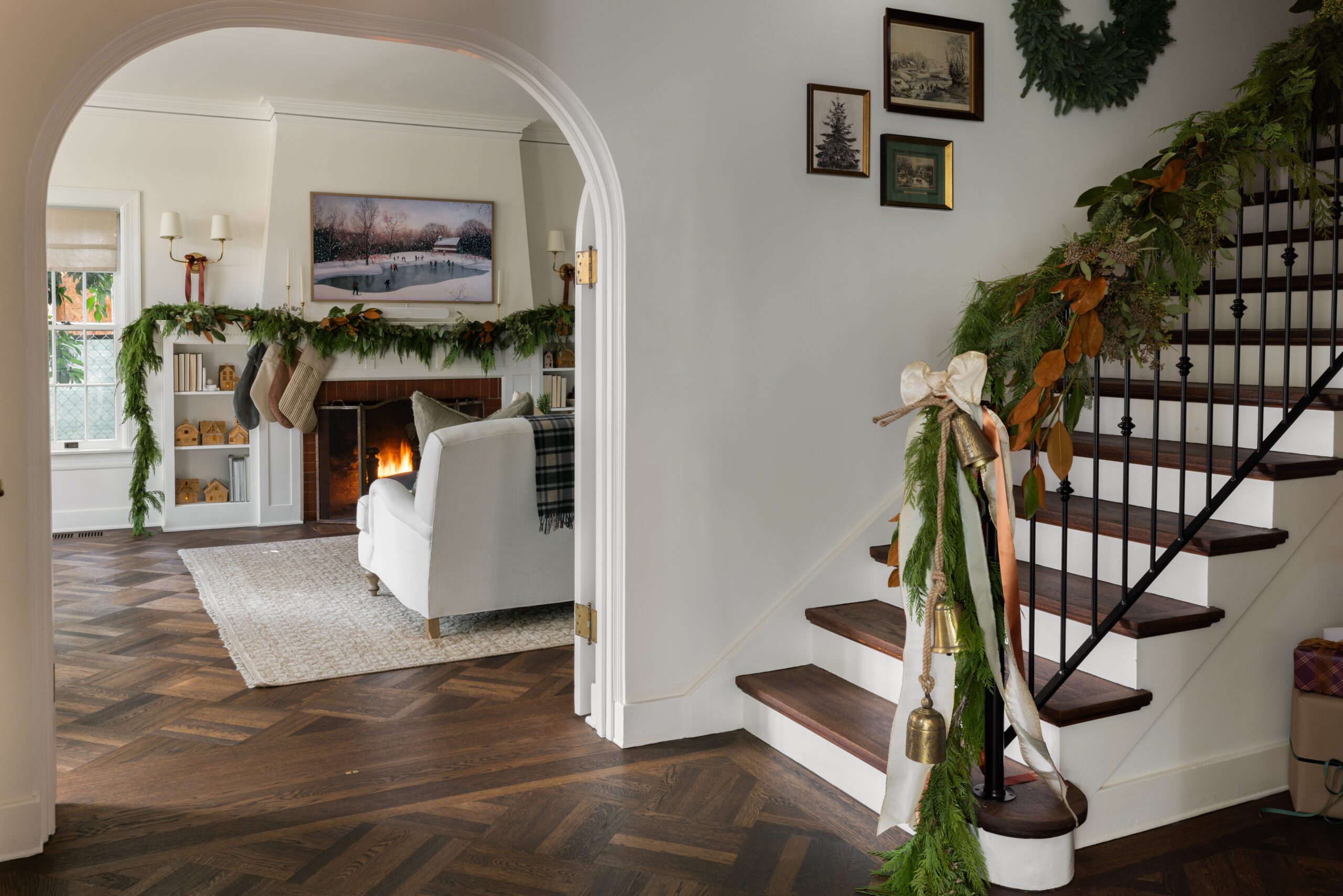 Garland Draped Down the Stair Rail