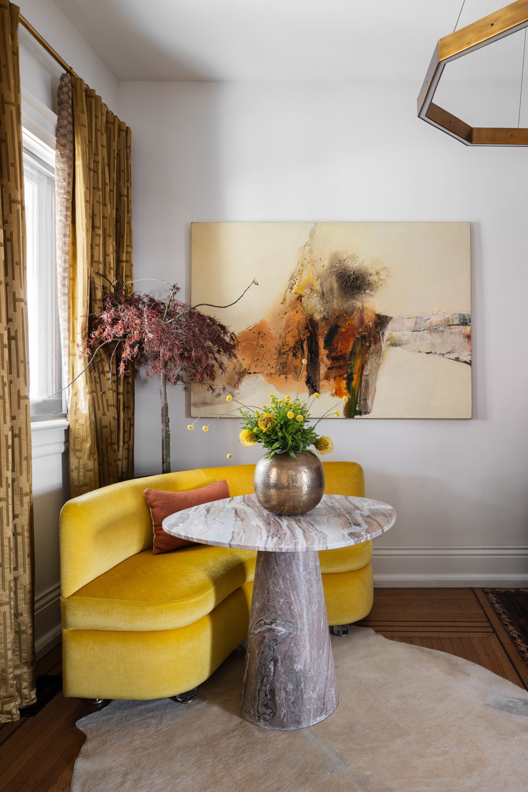 Yellow Velvet Bench Breakfast Nook