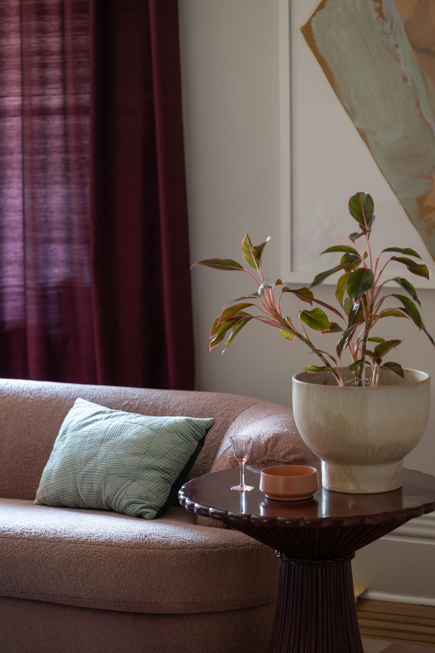 Sofa and Wooden Side Table