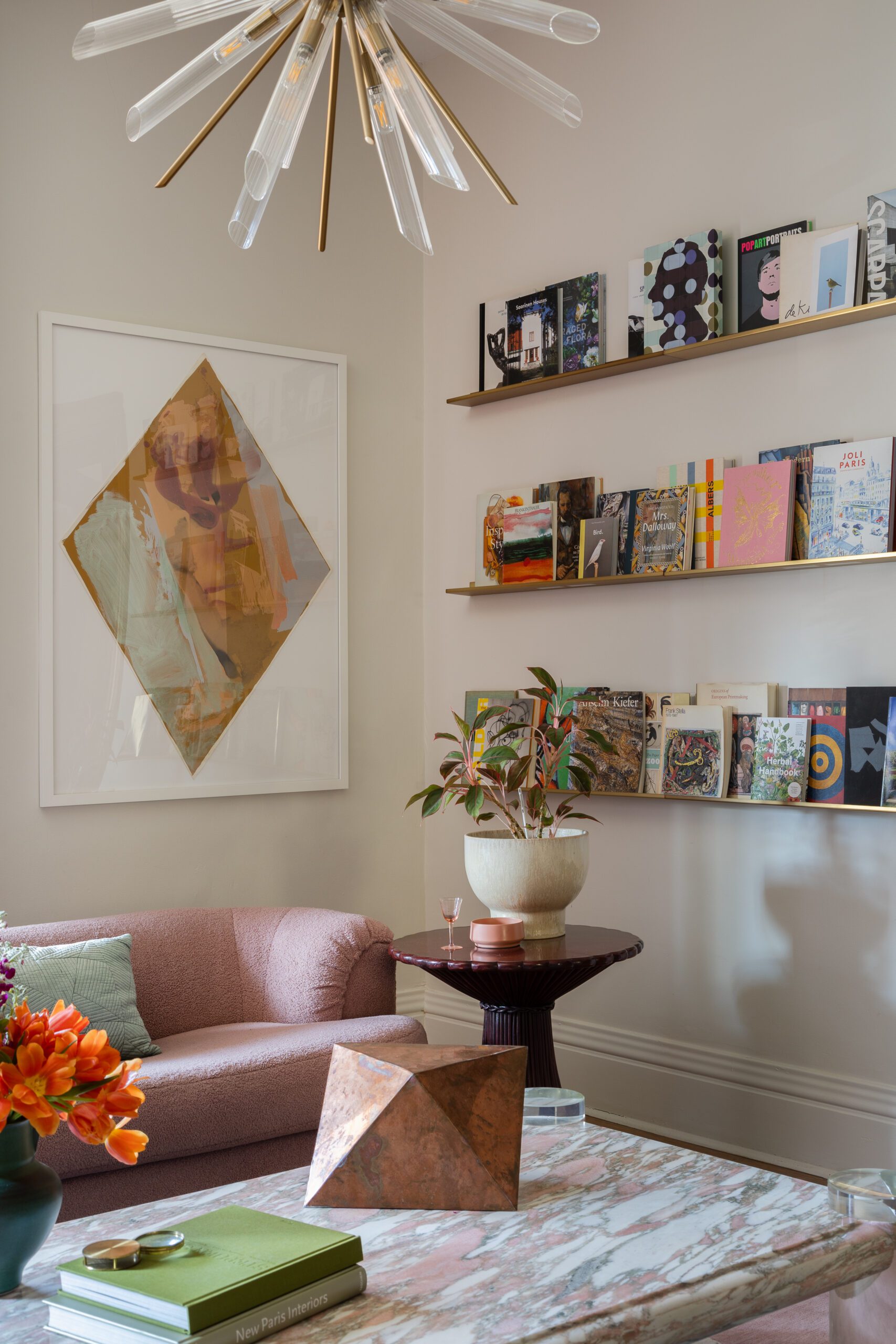Gold Shelving Filled with Books