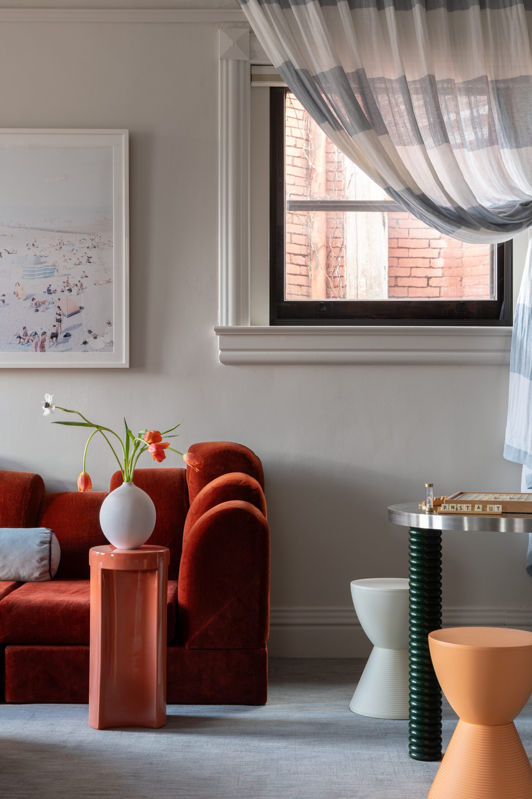 Orange Sofa and coffee Table