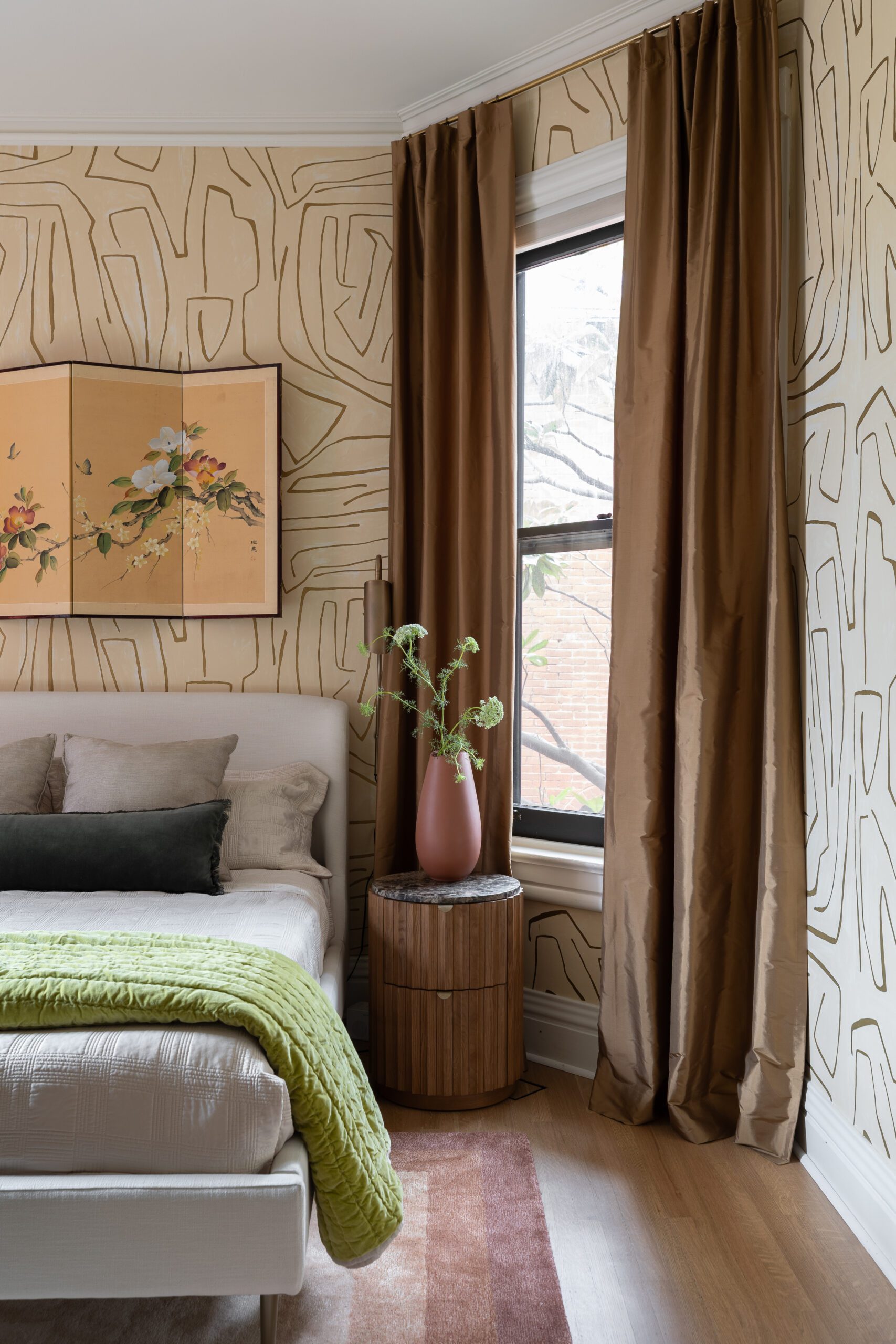 Brown and Green Primary Bedroom