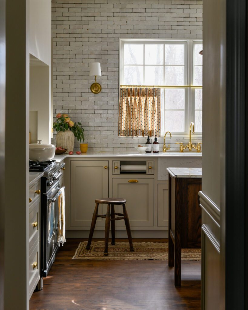 Kitchen Counter with a small wooden stool