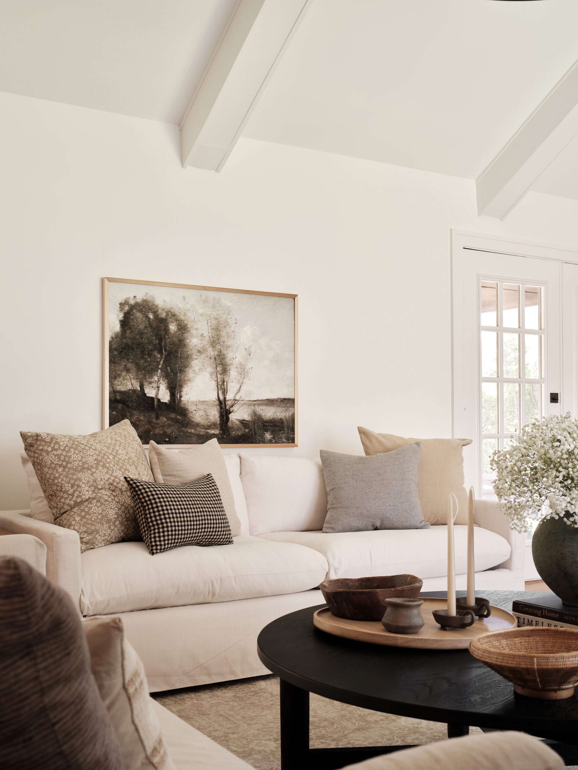 White Couch and Black Coffee Table