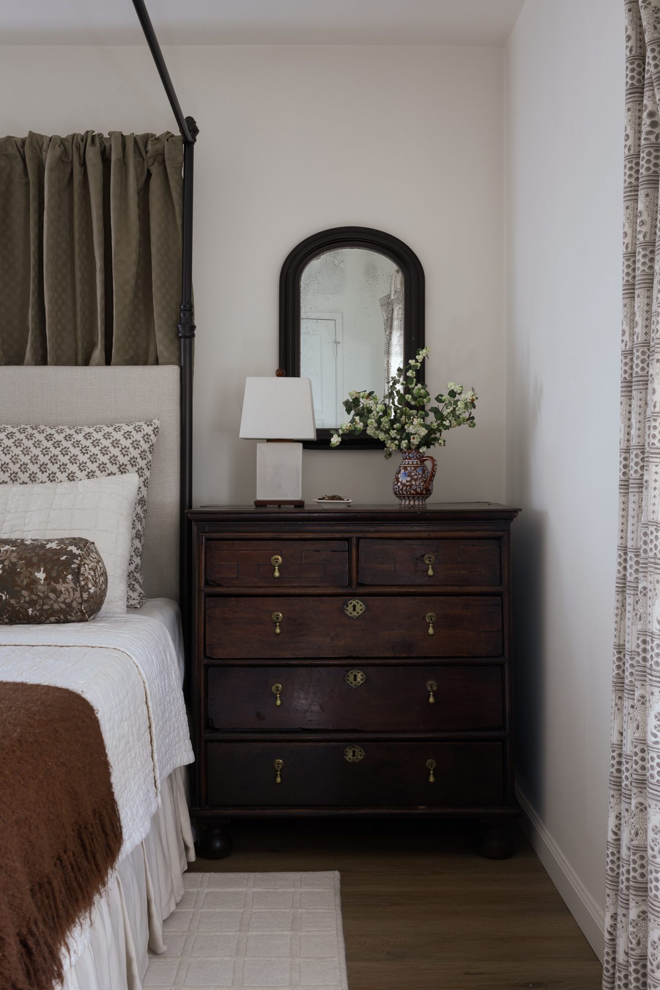 Dark Wood Bedside Table Detailing